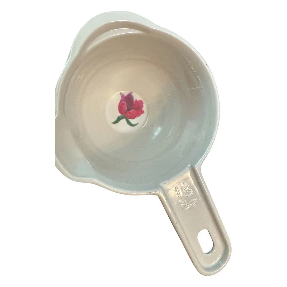 Vintage Floral Plastic Measuring Cups Set of 4 Nesting 1/3 1/4 1/2  1 Cup Retro